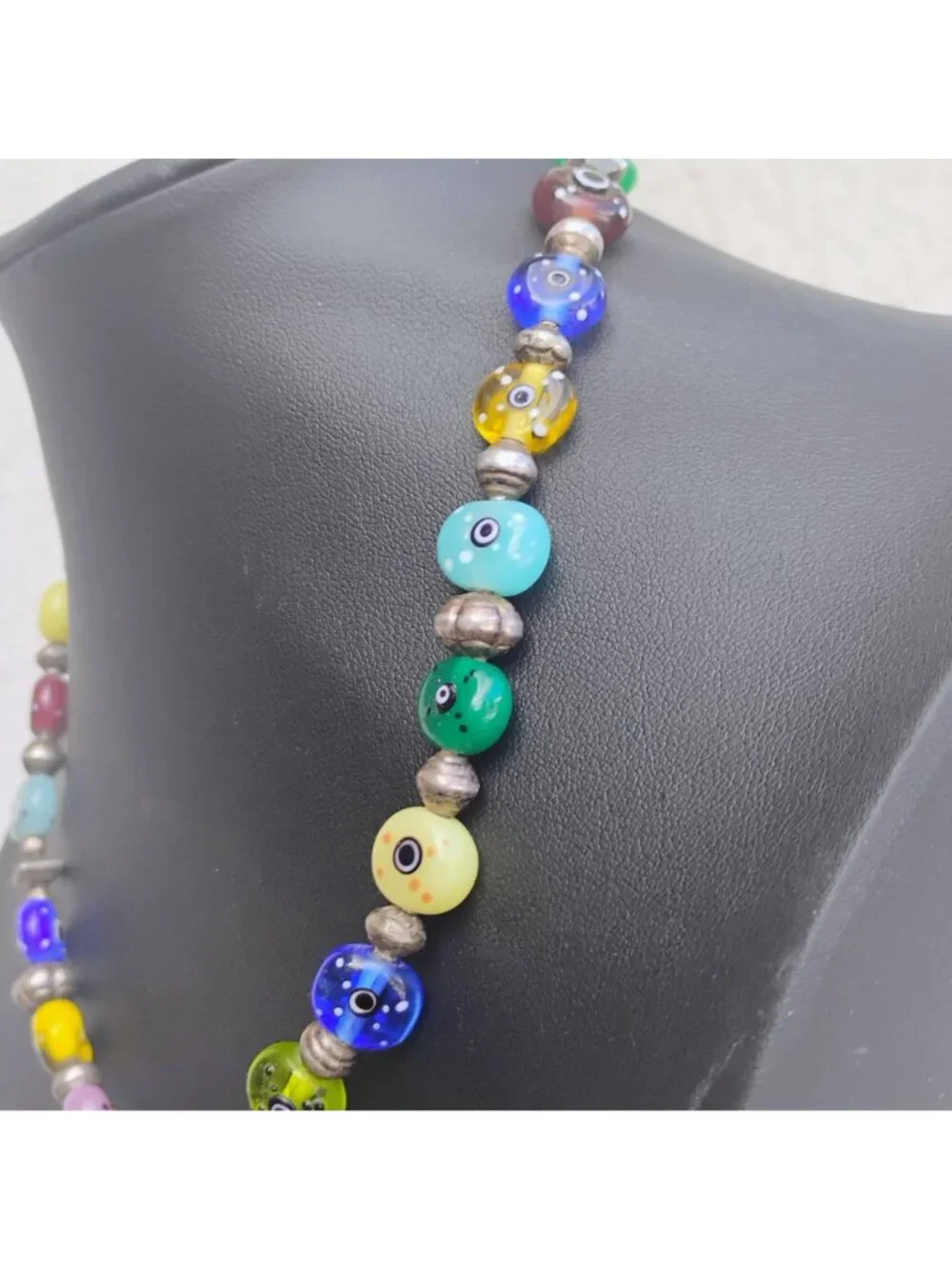 Handmade Italian Murano Glass Millefiori Bead Necklace All Seeing Eye 15" - Picture 5 of 10